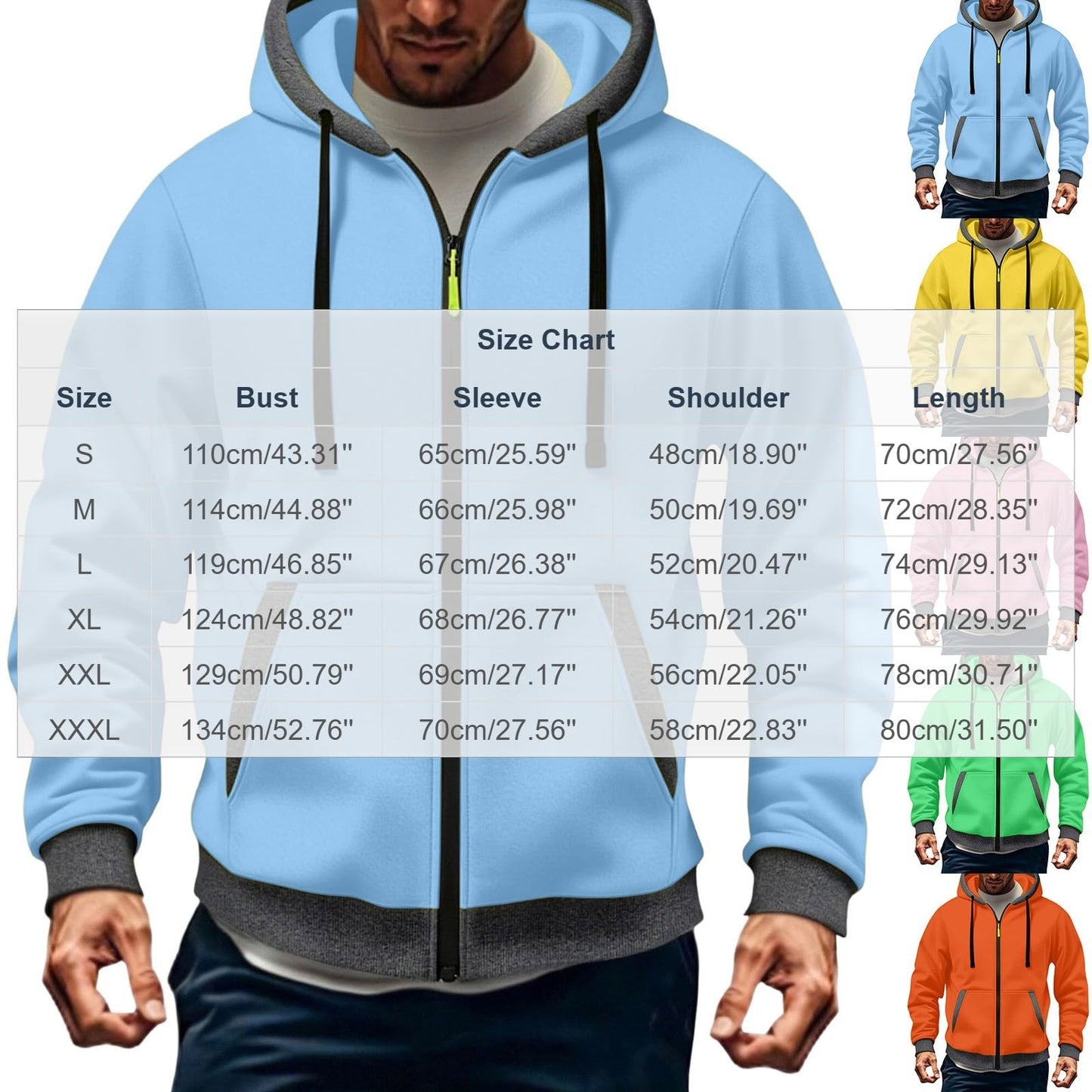 JOAU Men Casual Heavyweight Zip Long Sleeve Hooded Sweatshirt with Pockets | Fall Winter Thickened Warm Fashion Tops for Baggy Sweat Running Trendy Comfy Outdoor Travel Vacation Wear