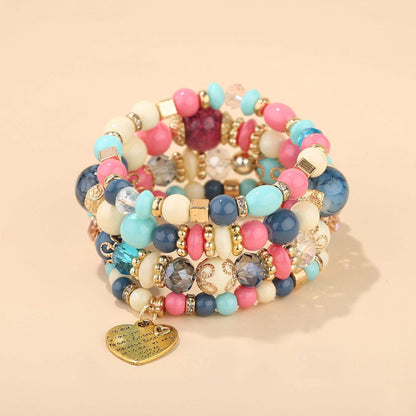 Women Beaded Bracelet Set | Colorful Boho Stackable Trendy Design with Crystal Accents Multilayer Bangle Bracelet | Fashion Stretch Braclets Jewelry for Women