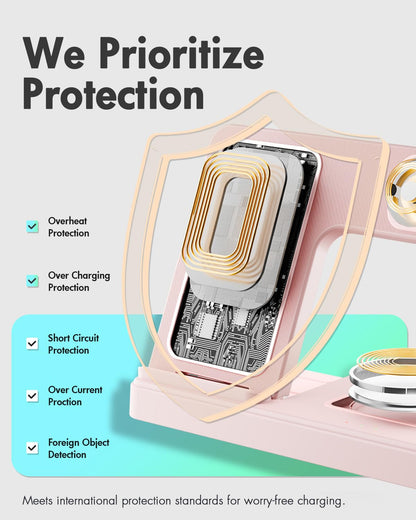 GETPALS Wireless Charger iPhone Charging Station for Apple Multiple Devices | 3 in 1 Charger Stand for iPhone 17 Pro Max 17e 16 16e 15 14 13 12 & Watch Series 11-2 SE Ultra & Airpods 4 3 Pro, Black