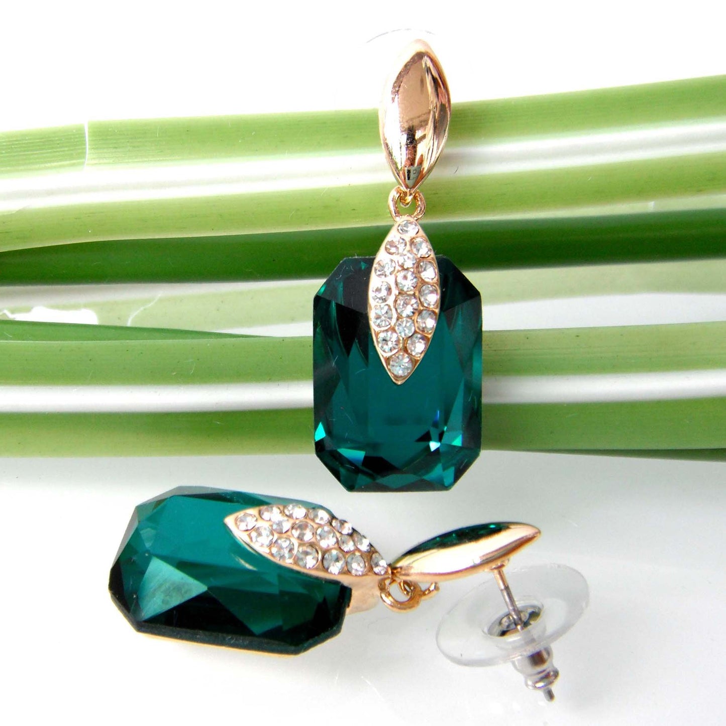 Navachi 18k Gold Plated Crystal Multicolor Square Shape Zircon Dangle Earrings And Neckalce Pendant Az4020-1 Jewelry set