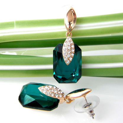Navachi 18k Gold Plated Crystal Multicolor Square Shape Zircon Dangle Earrings And Neckalce Pendant Az4020-1 Jewelry set
