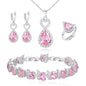 BriLove Wedding Jewelry Set for Women Bride Bridesmaid | Gorgeous Cubic Zirconia Teardrop Necklace Earrings Bracelet Adjustable Ring Jewelry Gift for Birthday/Anniversary