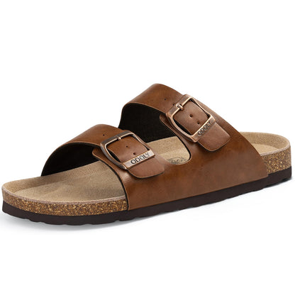 ODOLY Unisex Comfortable Cork Footbed Slide Sandals with Arch Support | Adjustable Buckle, Lightweight Summer Sandals for Travel and Everyday Wear
