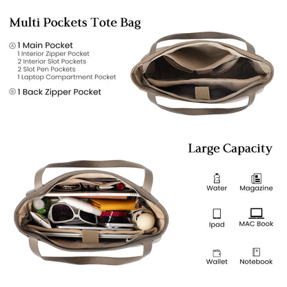 befen Genuine Leather Tote Bag for Women Work, Women's Leather Shoulder Bags Purses Satchel Handbags with Laptop Compartment