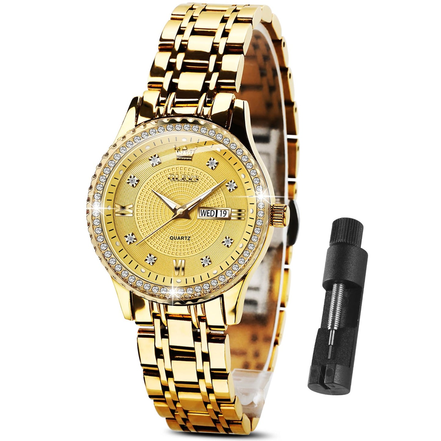 OLEVS Watches Women with Date Silver Stainless Steel Luxury Ladies Watches with Small Writs Diamond Watches for Women Waterproof Elegant Dress Quartz Analog Women's Wrist Watches Reloj de Mujer