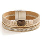 Fesciory Leopard Bracelet for Women, Boho Leather Wrap Multi-Layer Pearl Crystal Bracelet Bangle Jewelry