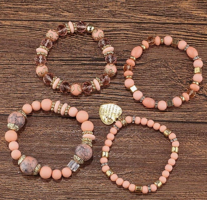 Women Beaded Bracelet Set | Colorful Boho Stackable Trendy Design with Crystal Accents Multilayer Bangle Bracelet | Fashion Stretch Braclets Jewelry for Women