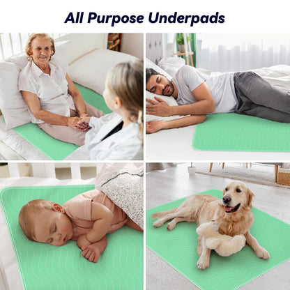 4 Pack 24” x 24” Extra Heavy Absorbency Washable Underpads, Waterproof Nursing Pads Incontinence Bed Pads, Reusable Washable Pee Pads for Dogs, Diaper Changing & Adults, Washable Puppy Pads