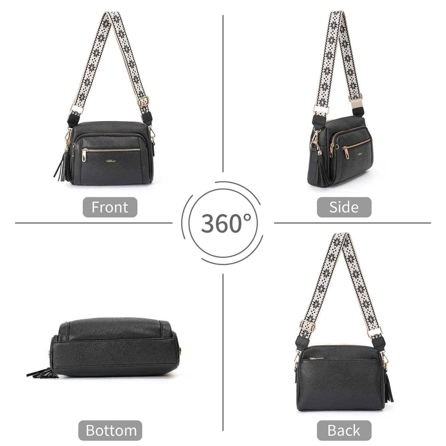 Small Leather Crossbody Bags for Women Anti theft Purses and Handbag Shoulder Hangbag with Wide Strap Tassel