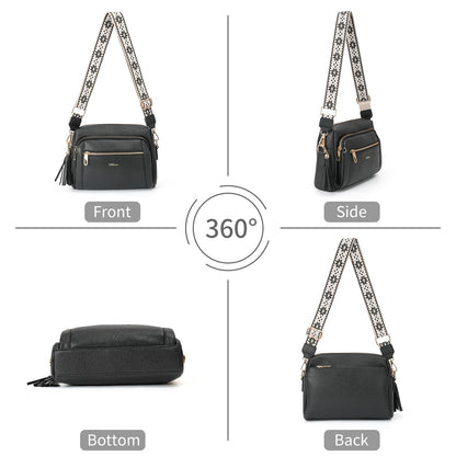 Small Leather Crossbody Bags for Women Anti theft Purses and Handbag Shoulder Hangbag with Wide Strap Tassel