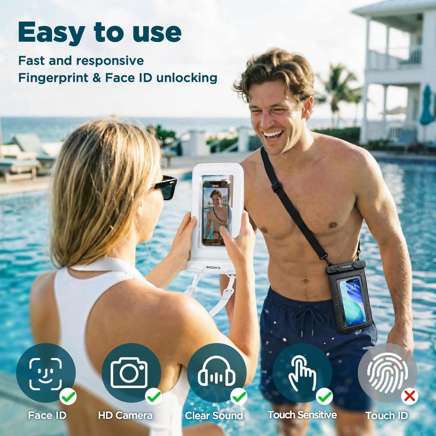 CACOE Floatable Waterproof Phone Pouch 2 Pack Up to 9.0", Black+Green | Floatable, IPX8 Waterproof Phone Case,Adjustable Lanyard,Dry Bags for Beach/Cruise/Travel/Camping/Kayak/Vacation Essentials