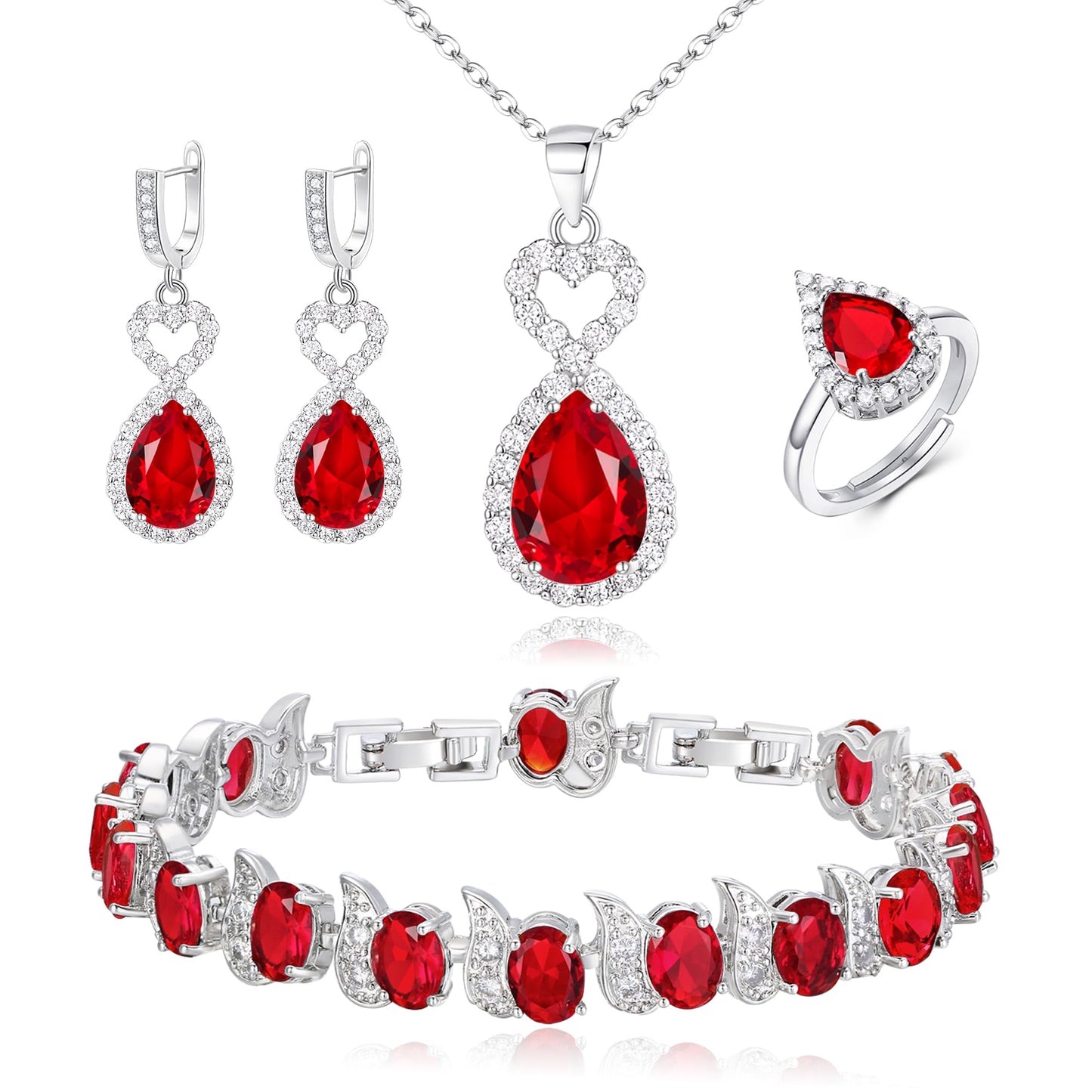BriLove Wedding Jewelry Set for Women Bride Bridesmaid | Gorgeous Cubic Zirconia Teardrop Necklace Earrings Bracelet Adjustable Ring Jewelry Gift for Birthday/Anniversary
