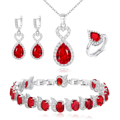 BriLove Wedding Jewelry Set for Women Bride Bridesmaid | Gorgeous Cubic Zirconia Teardrop Necklace Earrings Bracelet Adjustable Ring Jewelry Gift for Birthday/Anniversary