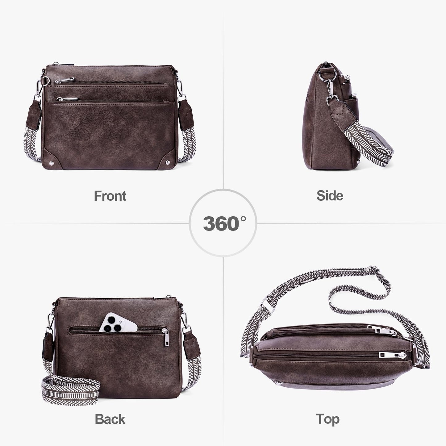 Crossbody Bags for Women Rfid Travel Crossbody Purses Leather Handbags Medium Shoulder bag with Adjustable Strap