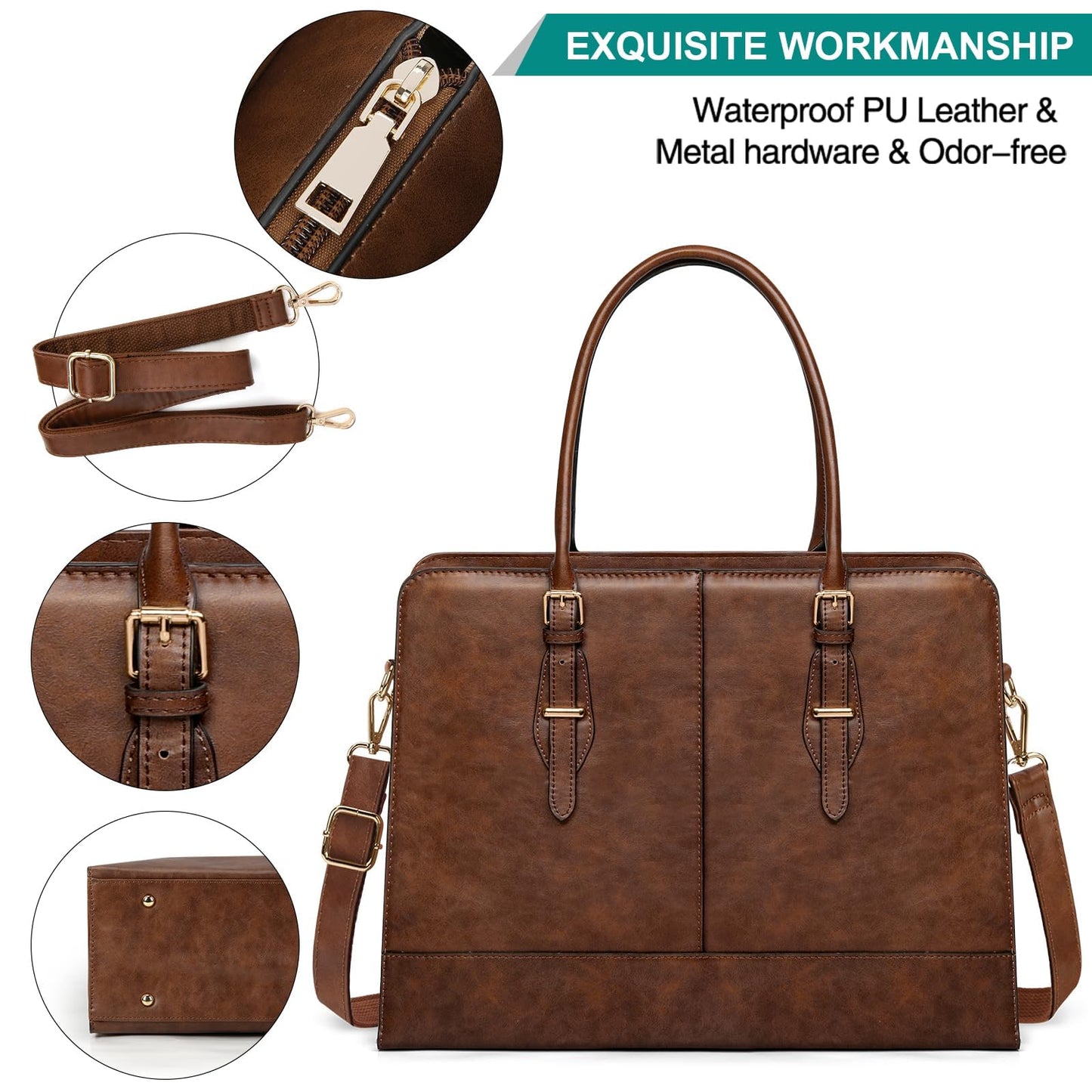 Laptop Bag for Women 15.6 Inch Leather Work Tote Briefcase Business Computer Shoulder Bag Large Capacity Waterproof Office Messenger Handbag Professional Teacher Nurse Carryall
