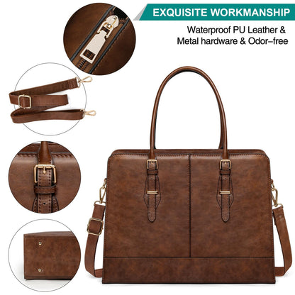 Laptop Bag for Women 15.6 Inch Leather Work Tote Briefcase Business Computer Shoulder Bag Large Capacity Waterproof Office Messenger Handbag Professional Teacher Nurse Carryall
