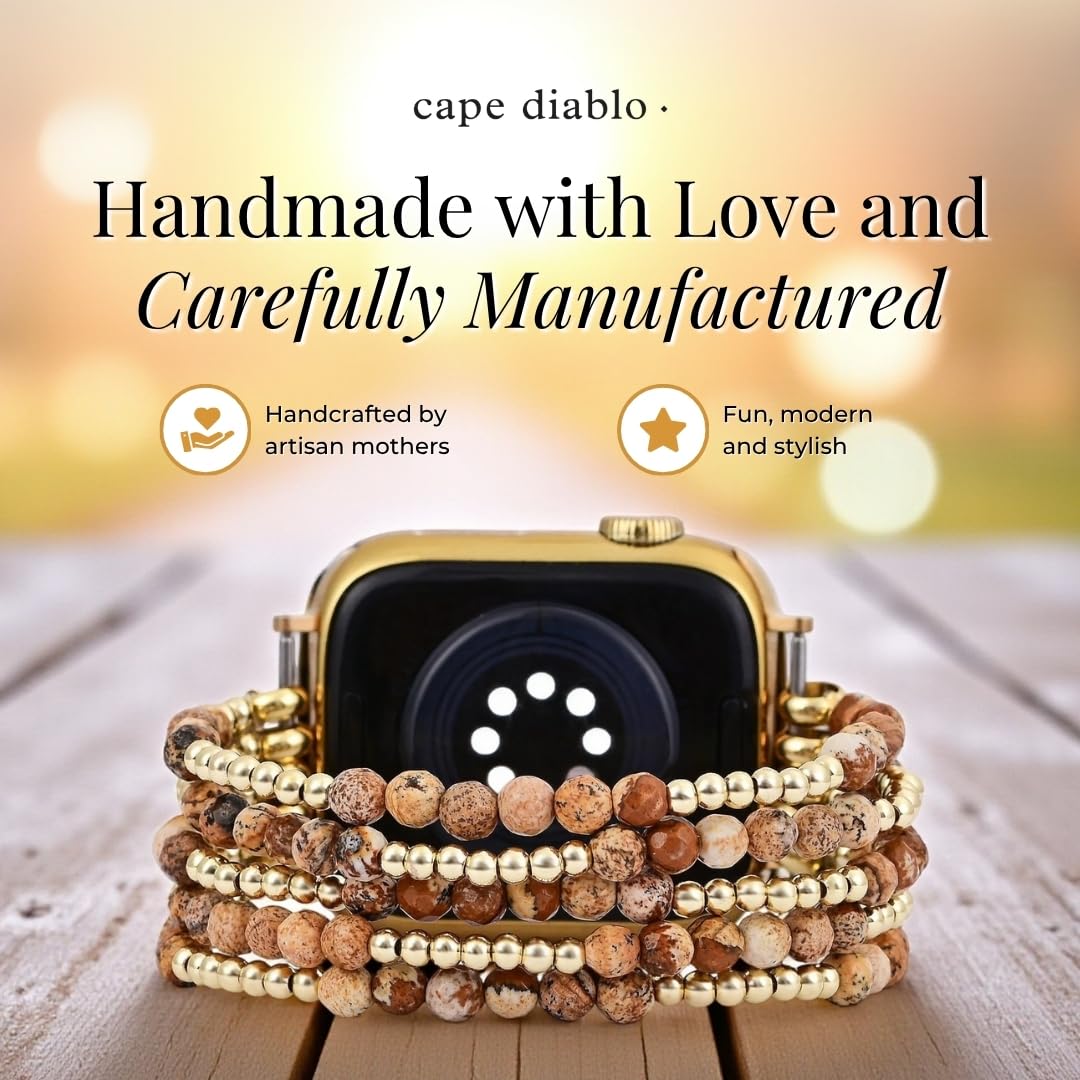 Cape Diablo Handmade Gemstone Watch Band for Women Compatible with Apple Watch 38mm 40mm 41mm 42mm 44mm 45mm, Boho Stretchable Strap Fits for iWatch Series 11/10/9/8/7/6/5/4/3/2/1 SE 3/2/1
