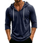 Mens Hooded 3/4 Sleeve Pullover Relaxed Fit Casual Lightweight Comfort Top