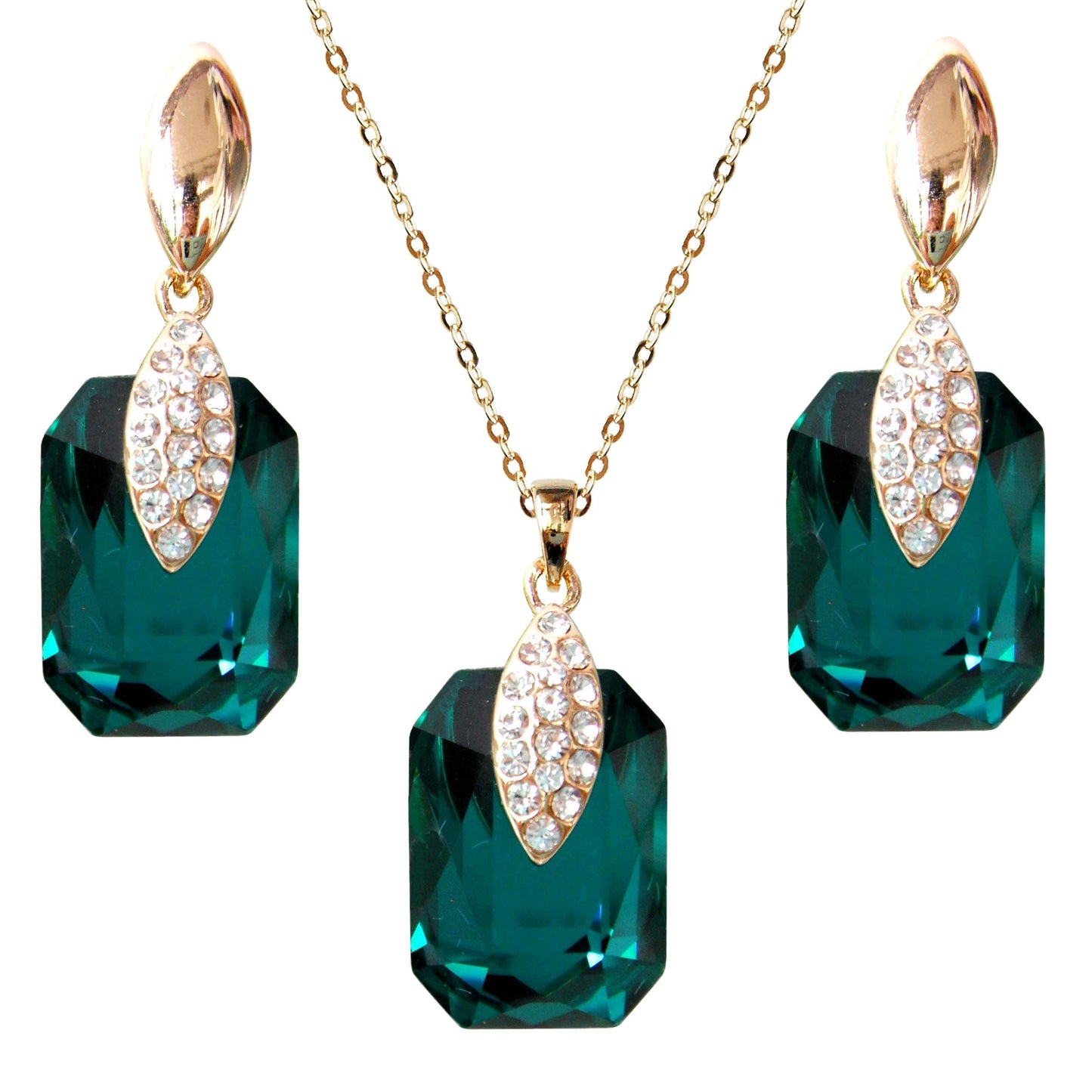 Navachi 18k Gold Plated Crystal Multicolor Square Shape Zircon Dangle Earrings And Neckalce Pendant Az4020-1 Jewelry set