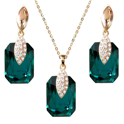 Navachi 18k Gold Plated Crystal Multicolor Square Shape Zircon Dangle Earrings And Neckalce Pendant Az4020-1 Jewelry set
