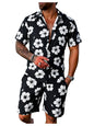 GORGLITTER Men's Vacation Beach Cruise Summer Outfits 2 Piece Shorts Set Hawaiian Button Down Shirt and Shorts