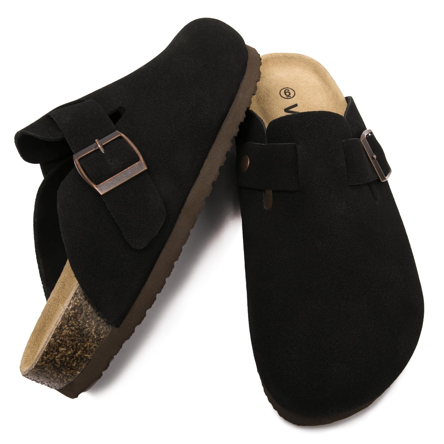 Women Suede Clogs Casual Slip On Potato Mule Slippers | Soft Suede Upper, Arch-Support Cork Insole, Adjustable Buckle, Anti-Slip Sole