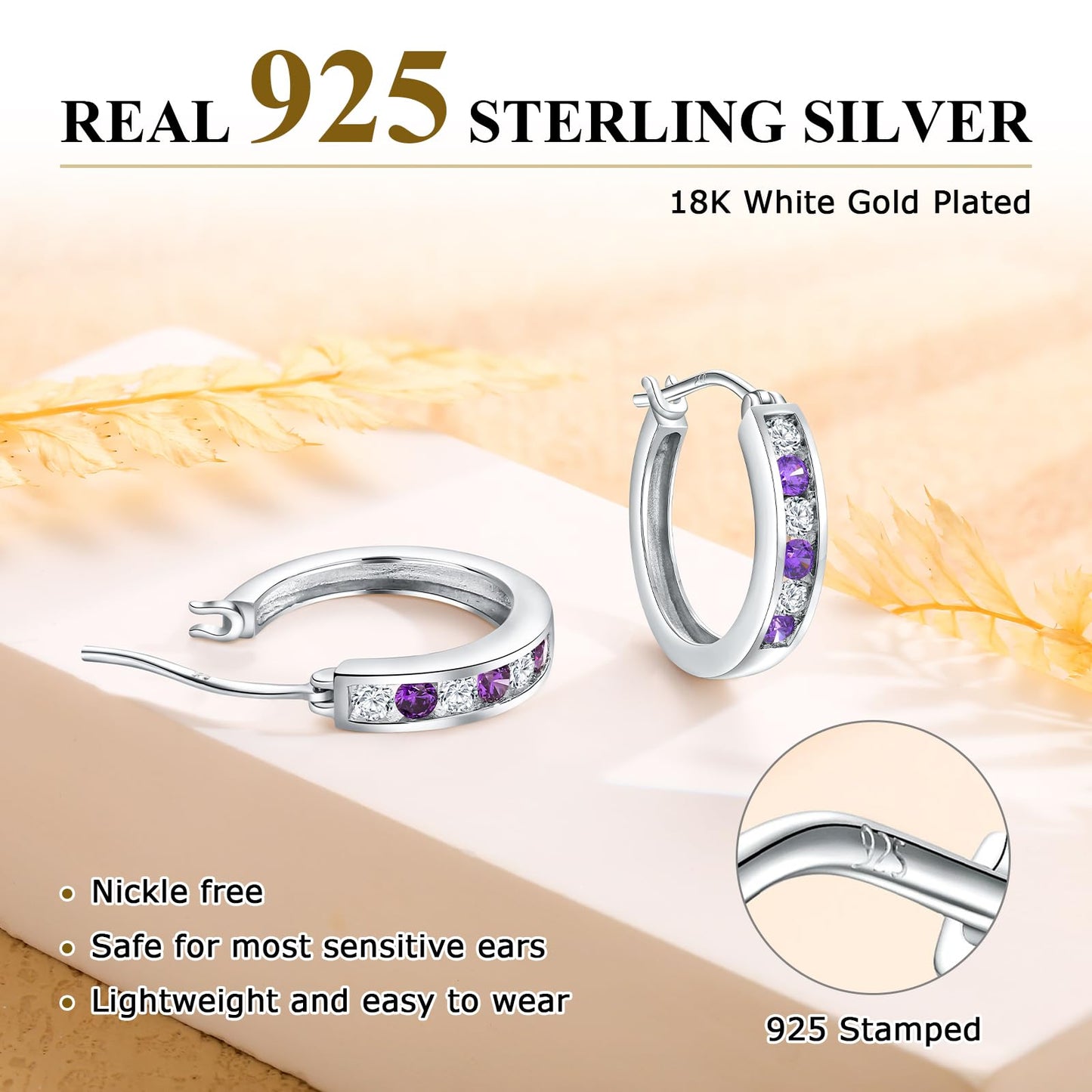 Channel Set Small Huggie Hoop Earrings Sterling Silver or 14K Gold Color,Lightweight Hypoallergenic CZ Diamond Chunky Hoop Earrings for Women