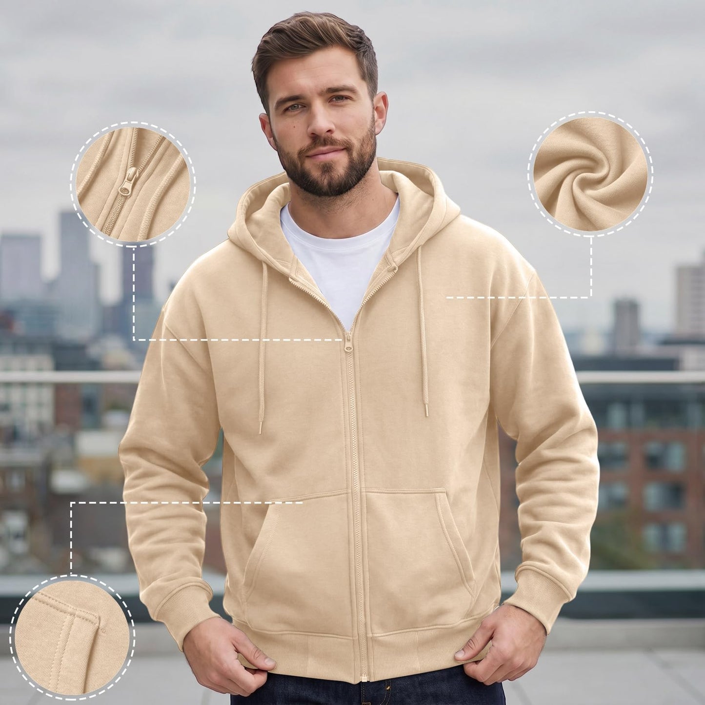 Full Zip Hoodies for Men Big And Tall Oversized Hooded Fleece Sweatshirt | Knit Open Front Cardigan, Zipper Jackets, Oversize, Streetwear, Basic Fit, Lightweight, Warm, Big and Tall, Hooded Sweatshirt