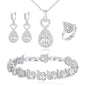 BriLove Wedding Jewelry Set for Women Bride Bridesmaid | Gorgeous Cubic Zirconia Teardrop Necklace Earrings Bracelet Adjustable Ring Jewelry Gift for Birthday/Anniversary