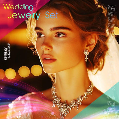 Aukmla Rhinestones Bridal Wedding Jewelry Sets Sparkly Necklace Earrings Bracelet Set Prom Formal Jewelry for Brides and Women