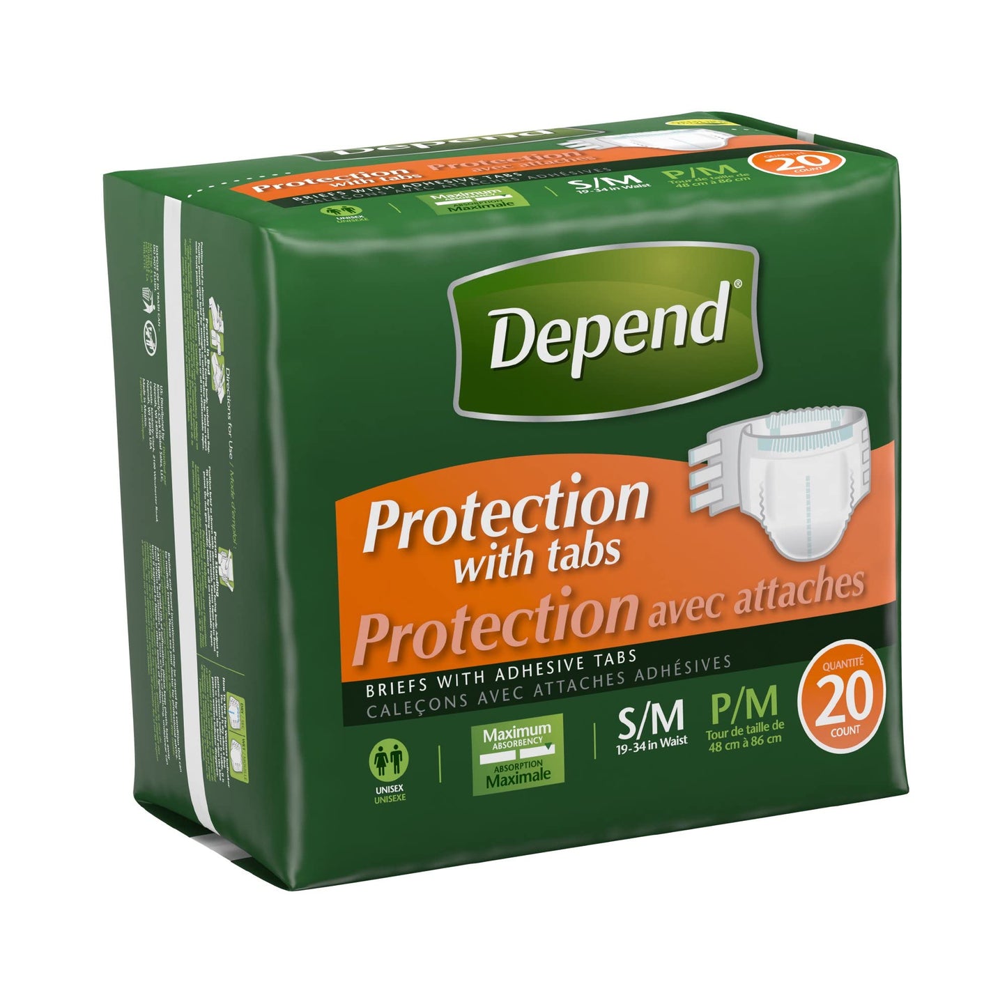 Depend Adult Diapers with Tabs, Incontinence Protection with Tabs, Unisex, Large (35–49" Waist, over 170 lbs), Maximum Absorbency, 48 Count (3 Packs of 16)