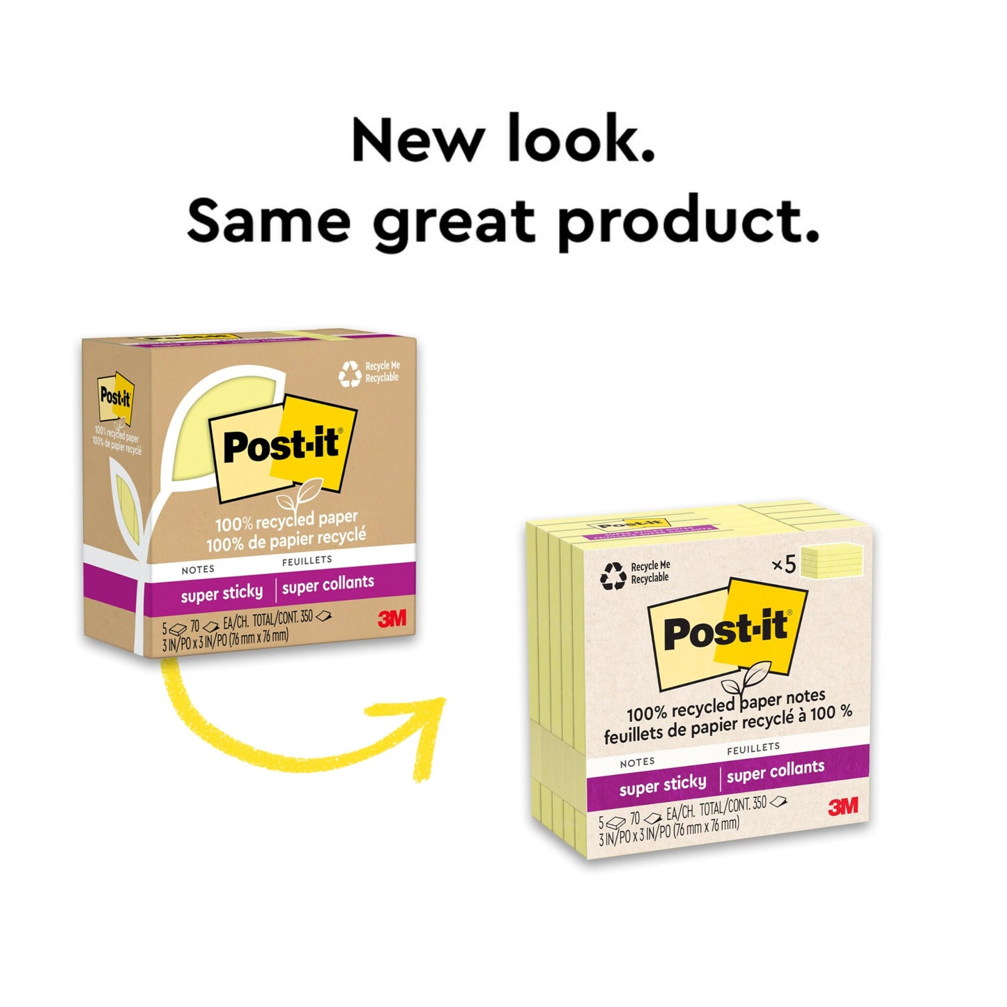 Post-it 100% Recycled Super Sticky Notes, 3 x 3 in, Pastels, 5 Pads | School Supplies and Office Products, 2X the Sticking Power