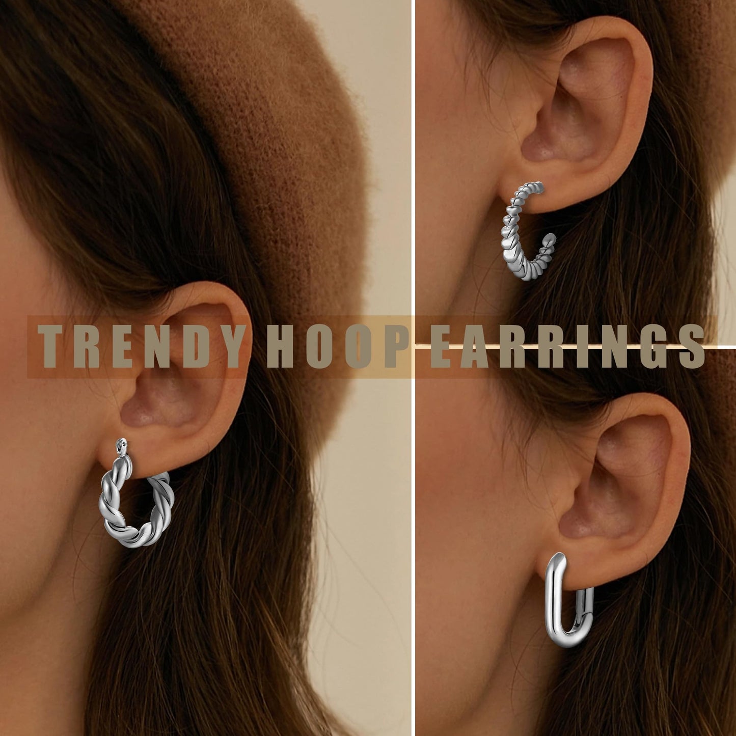 ALLHOLA 6 Pairs 14K Gold Plated Hoop Earrings for Women Trendy Chunky Lightweight Hoop Earrings Multipack Hypoallergenic, Thick Twisted Huggie Hoops Earring Set Jewelry for Gifts