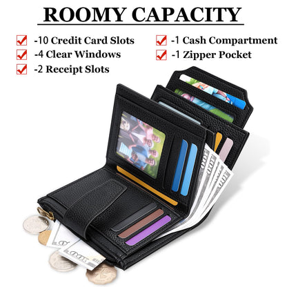 Airkit Small Wallet Women RFID Blocking Soft Leather Bifold Compact Card Holder Wallet for Women with Zipper Coin Pocket 4 ID Window