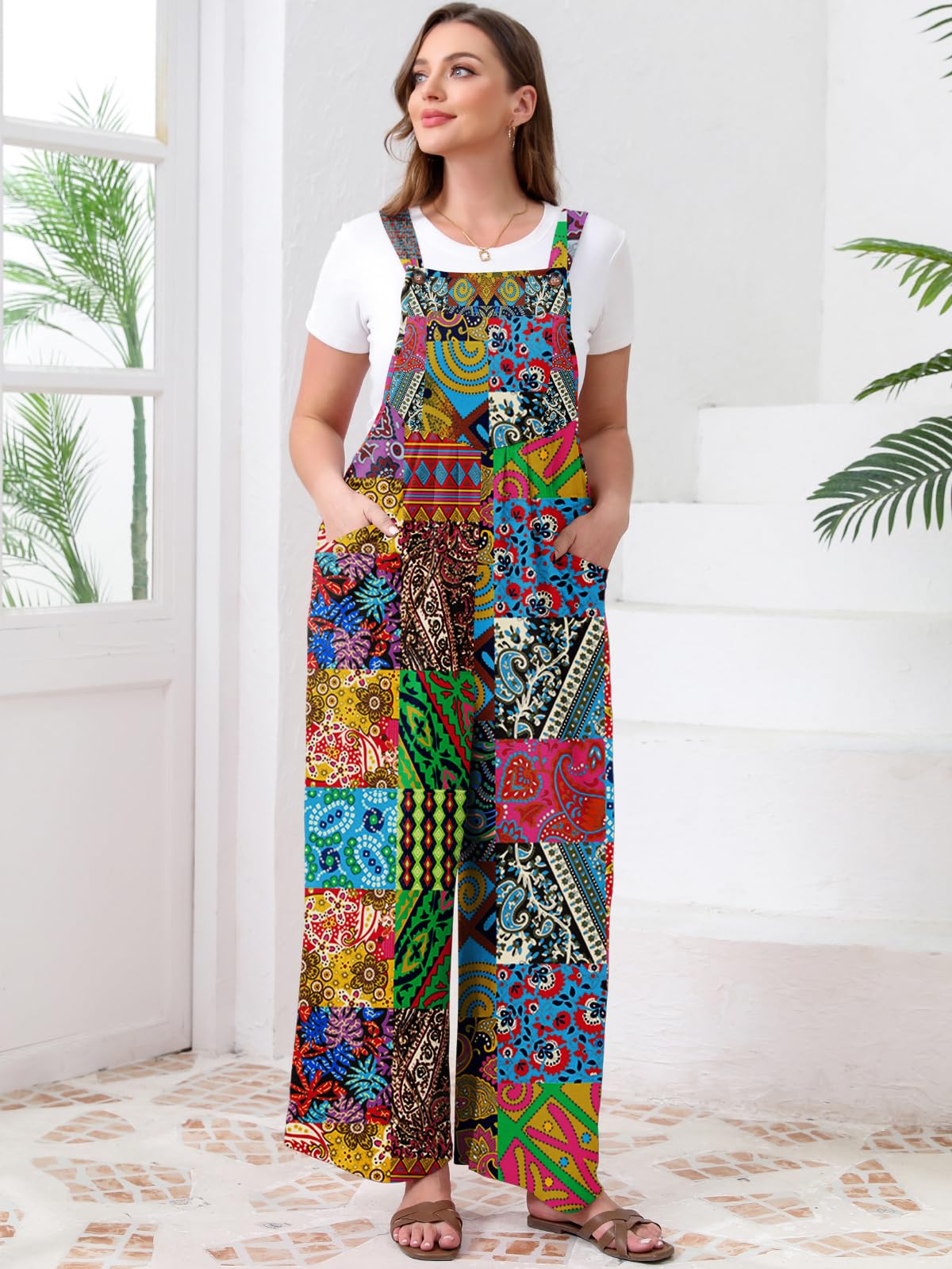 TAKEYAL Women's Plus Size Jumpsuit Overalls Wide Leg Casual Summer Rompers Adjustable Loose Fit Jumpsuits With Pockets 2026