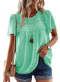 Falechay Womens Summer Tops Crewneck Short Sleeve Shirts Casual Chiffon Blouses Flowy Lace Hem Boho Clothing Trendy 2026