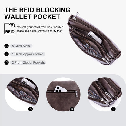 Crossbody Bags for Women Rfid Travel Crossbody Purses Leather Handbags Medium Shoulder bag with Adjustable Strap