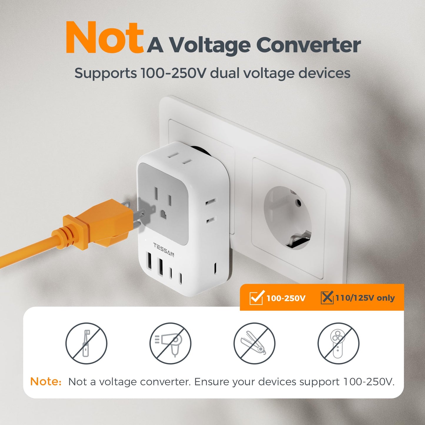 TESSAN 2 Pack European Travel Plug Adapter, Europe Power Converter