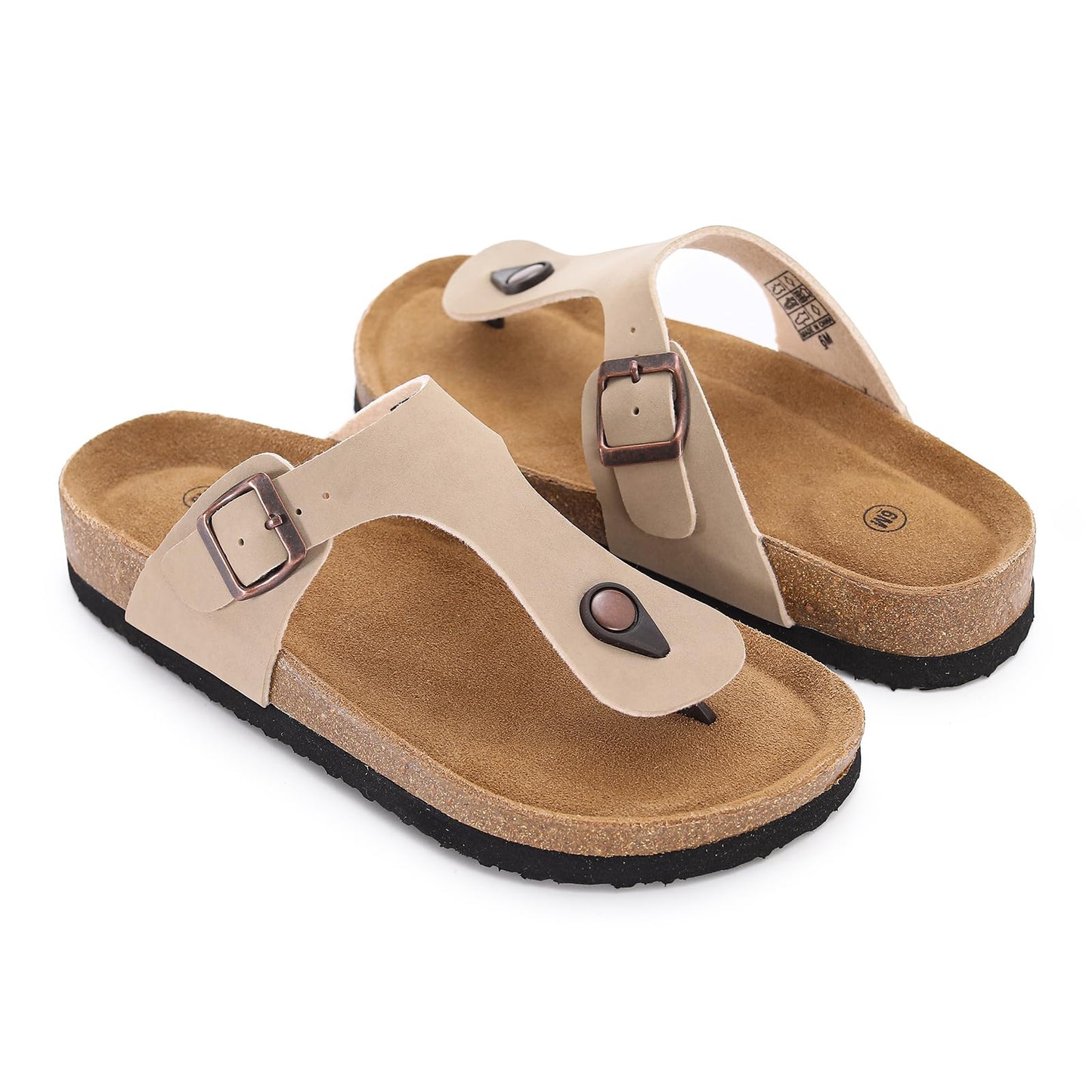 Cork Footbed Flip Flops for Women, Comfortable Beach Sigle Buckle Slip-On with Genuine Suede Footbed & Memory Foam Arch Support Flats Slides for Women Footwear