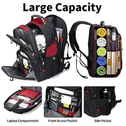 SHRRADOO Extra Large 50L Travel Laptop Backpack with combination lock,High School College Backpack Airline Approved Business Work Bag Fit 17 Inch Laptops for Men Women,Black