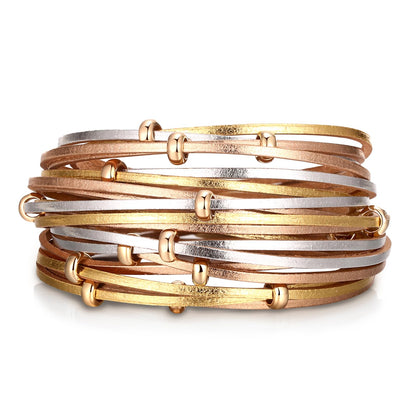 Fesciory Leather Wrap Bracelets for Women, Boho Western Layered Jewelry | Layered leather cuff bracelets, Easy on and off, Boho western style, Daily wear, Gift for women
