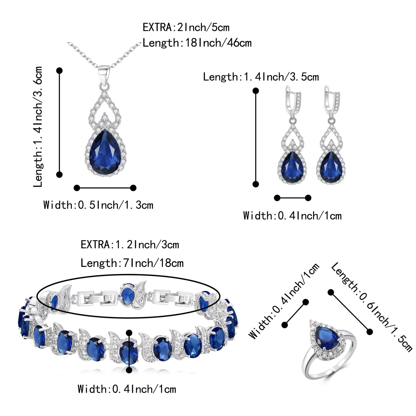 BriLove Wedding Jewelry Set for Women Bride Bridesmaid | Gorgeous Cubic Zirconia Teardrop Necklace Earrings Bracelet Adjustable Ring Jewelry Gift for Birthday/Anniversary