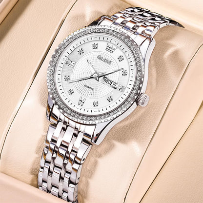 OLEVS Watches Women with Date Silver Stainless Steel Luxury Ladies Watches with Small Writs Diamond Watches for Women Waterproof Elegant Dress Quartz Analog Women's Wrist Watches Reloj de Mujer