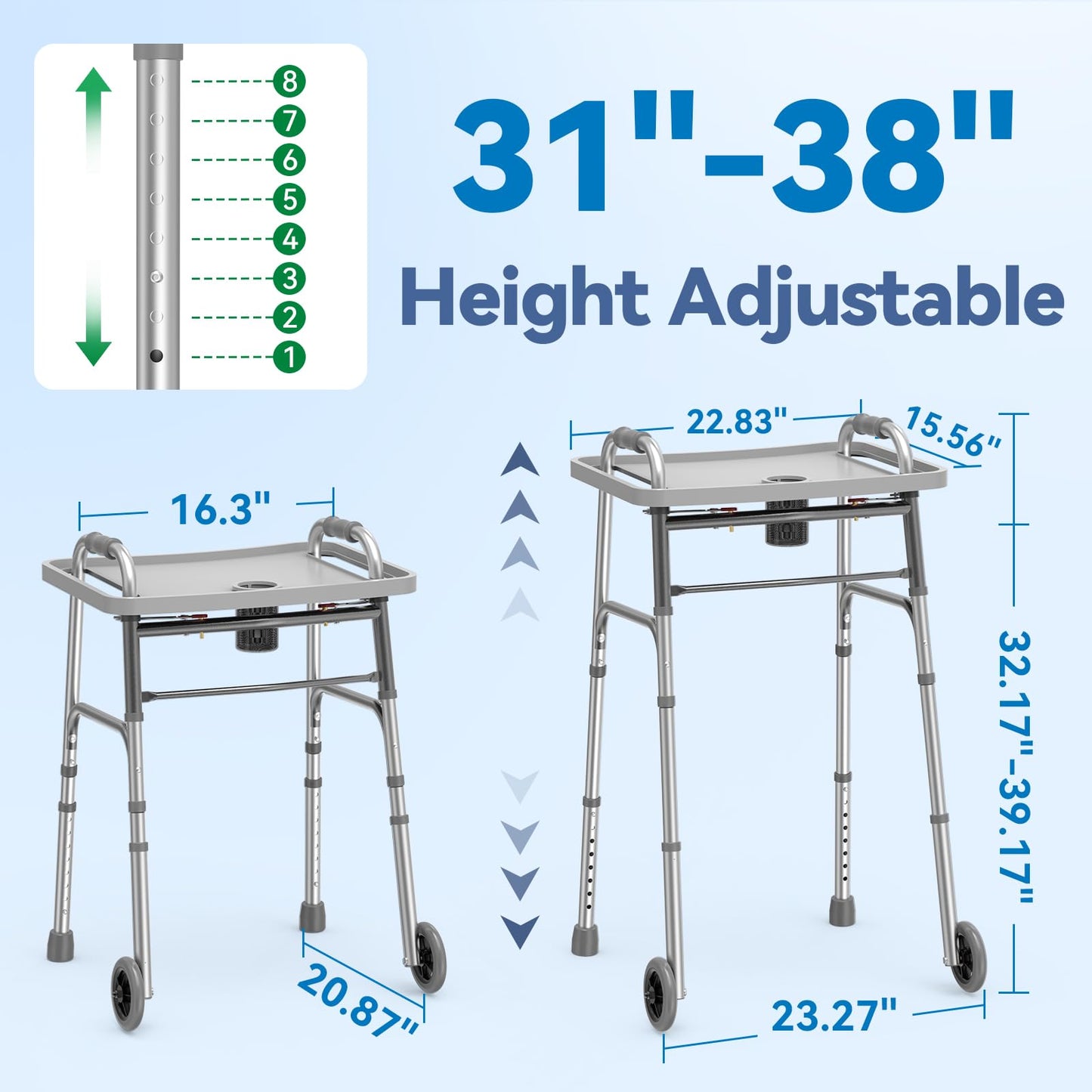 Loyoda Folding Walker with 2 Skis and 5" Wheels, Lightweight Walkers for Seniors and Adults, Supports Up to 350 Pounds, Adjustable Height, Compact Standard Walker, Black