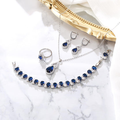 BriLove Wedding Jewelry Set for Women Bride Bridesmaid | Gorgeous Cubic Zirconia Teardrop Necklace Earrings Bracelet Adjustable Ring Jewelry Gift for Birthday/Anniversary