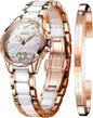 OLEVS Automatic Watches for Women Rose Gold Fashion Diamond Dress Ladies Wrist Watch Self Winding Mechanical Two Tone Ceramic Band Waterproof
