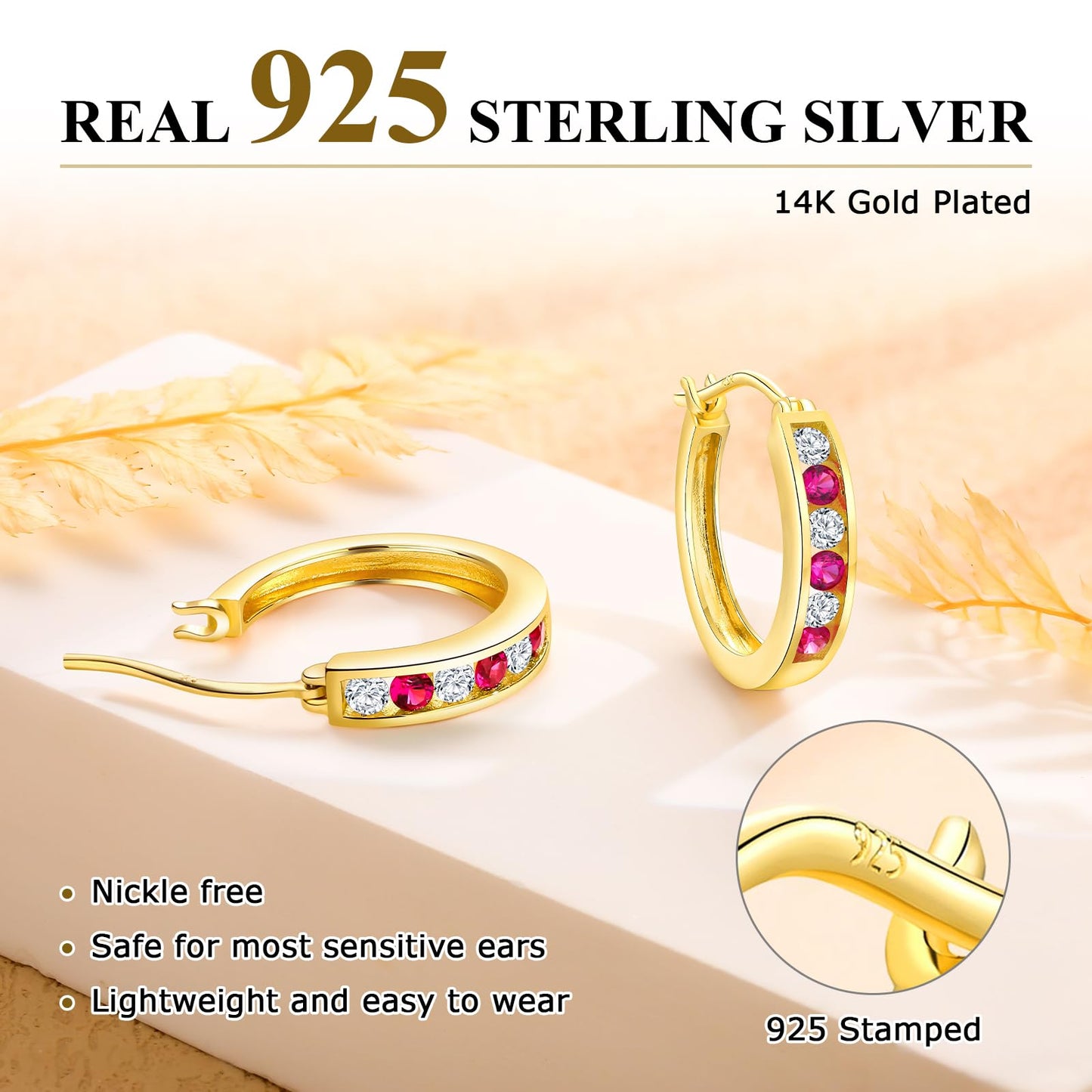 Channel Set Small Huggie Hoop Earrings Sterling Silver or 14K Gold Color,Lightweight Hypoallergenic CZ Diamond Chunky Hoop Earrings for Women
