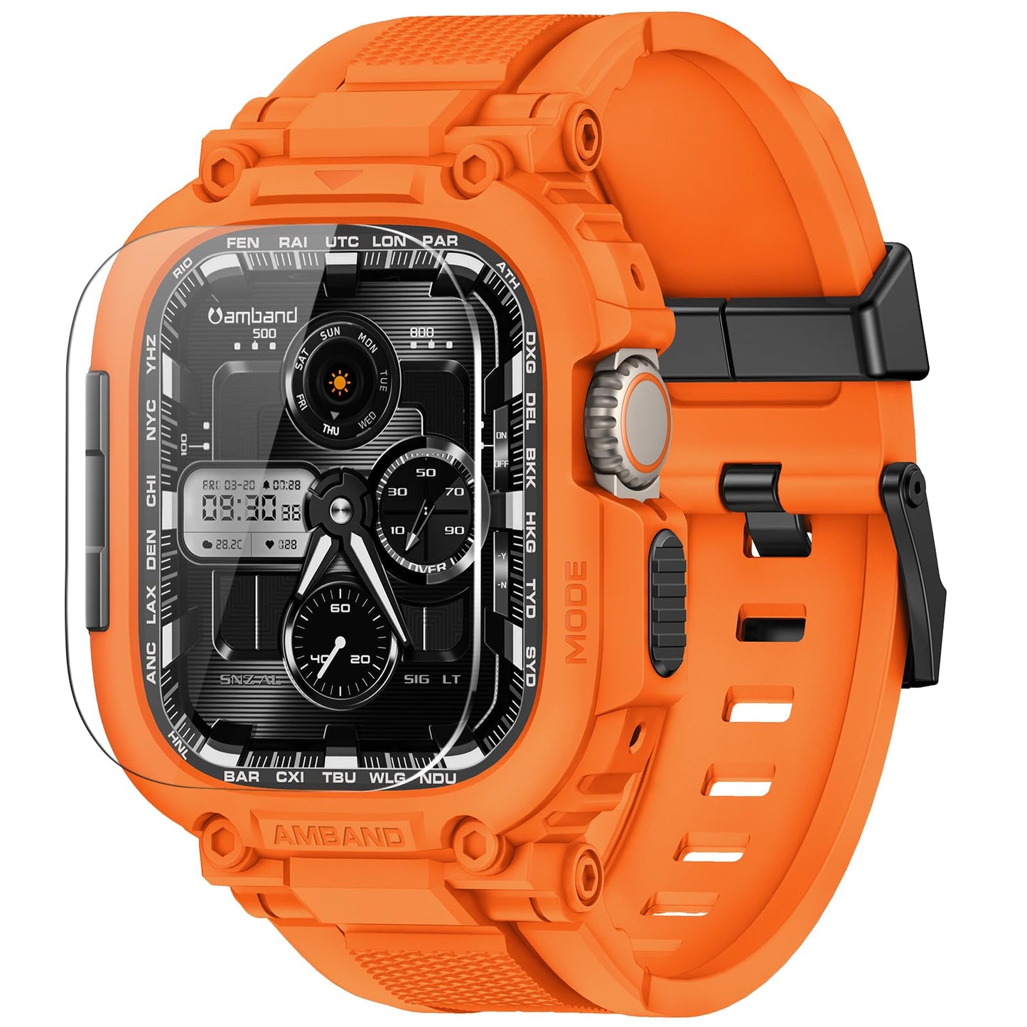 amBand Bands Compatible with Apple Watch 9/8/7 45mm, M1 Sport Series Rugged Case Protective Cover for iWatch 6/SE (3/2/1)/5/4/3 44mm Men Green