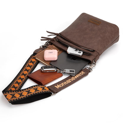 Montana West Multi Zip Pocket Crossbody Bag With Guitar Strap