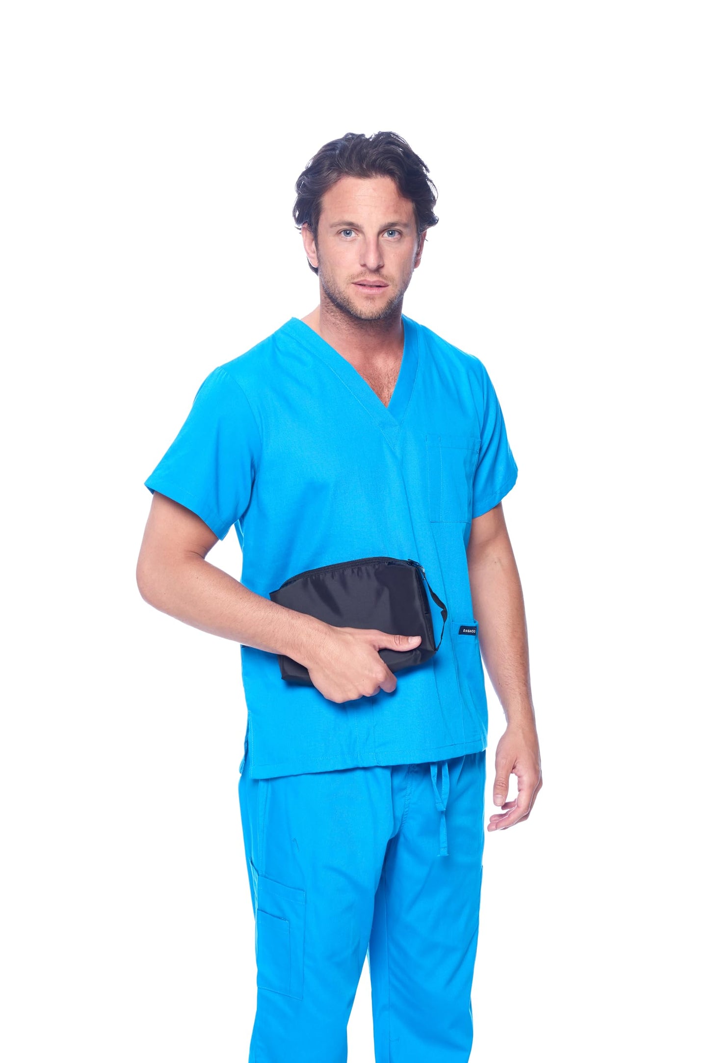 Dagacci Medical Uniform® Men's V-Neck Cargo Scrubs | Cotton Blend, Matching Top and Cargo Pants Set, 8 Pockets, Elastic Drawcord Waistband, for Men in Healthcare
